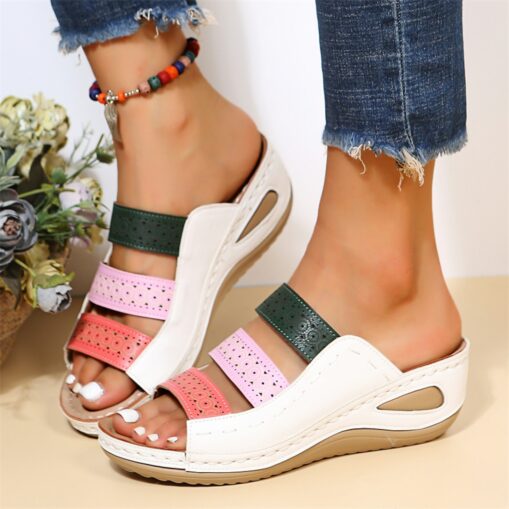 Bohemian Chic Women's Orthopedic Wedge Sandals - Vibrant Multi-Color Straps, Comfortable Arch Support, Trendy Summer Footwear 2025 - Image 2