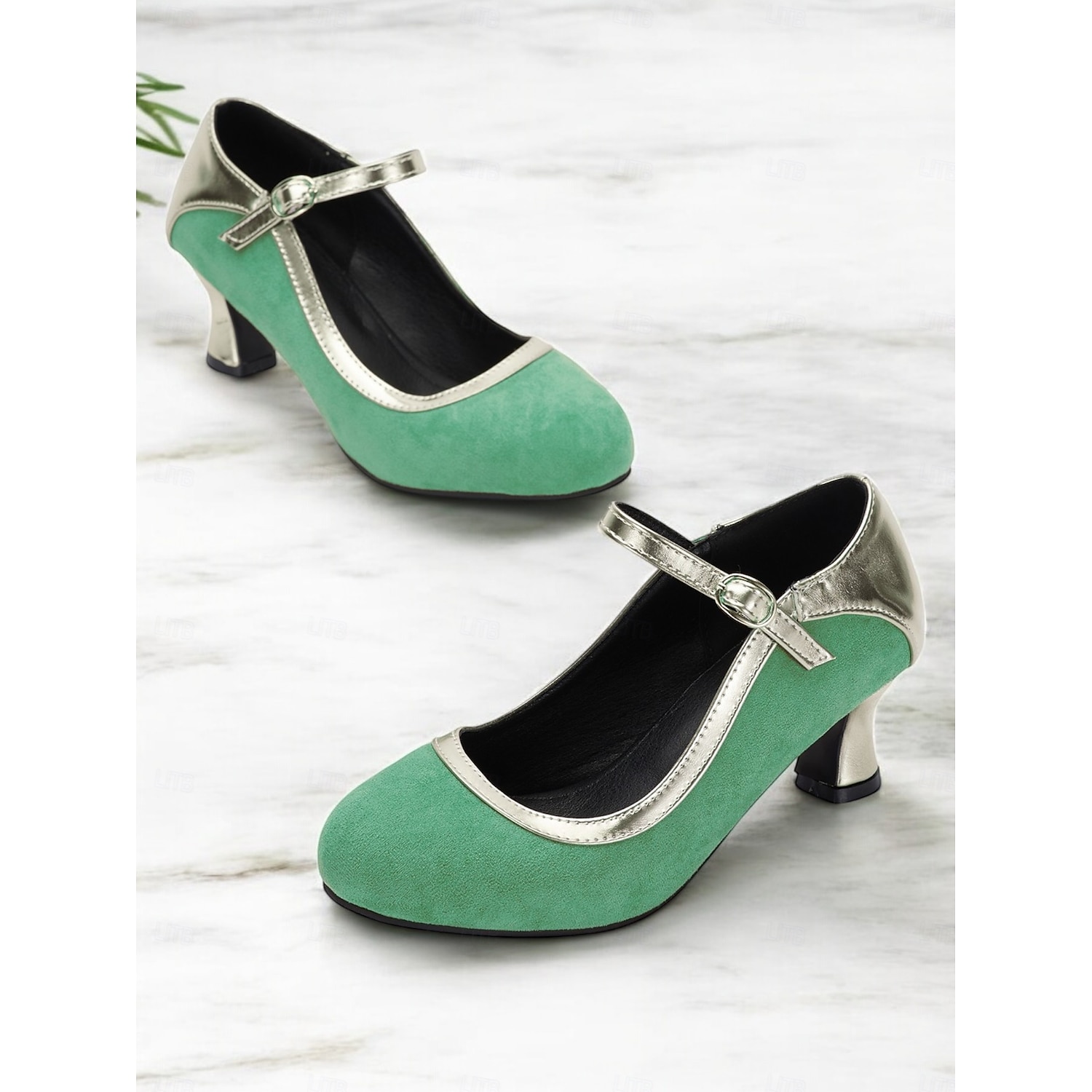 Women's Vintage Suede Mary Jane Heels – Elegant Mid Heel Pumps with Metallic Accents & Strap for Formal Events & Parties 2025 - Image 3
