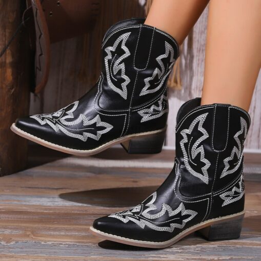 Women's Turquoise Western Cowboy Boots with Intricate Floral Embroidery, Perfect for Country-Themed Events and Casual Wear 2025 - Image 2