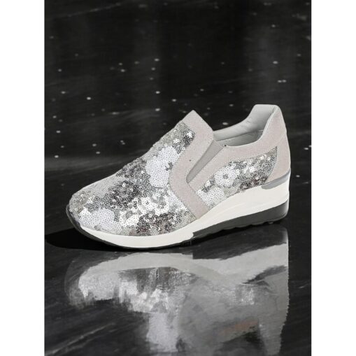 Women's Floral Sequin Slip-On Sneakers - Comfortable Glitter Casual Shoes with Wedge Sole, Perfect for Walking or Party Wear 2025 - Image 3