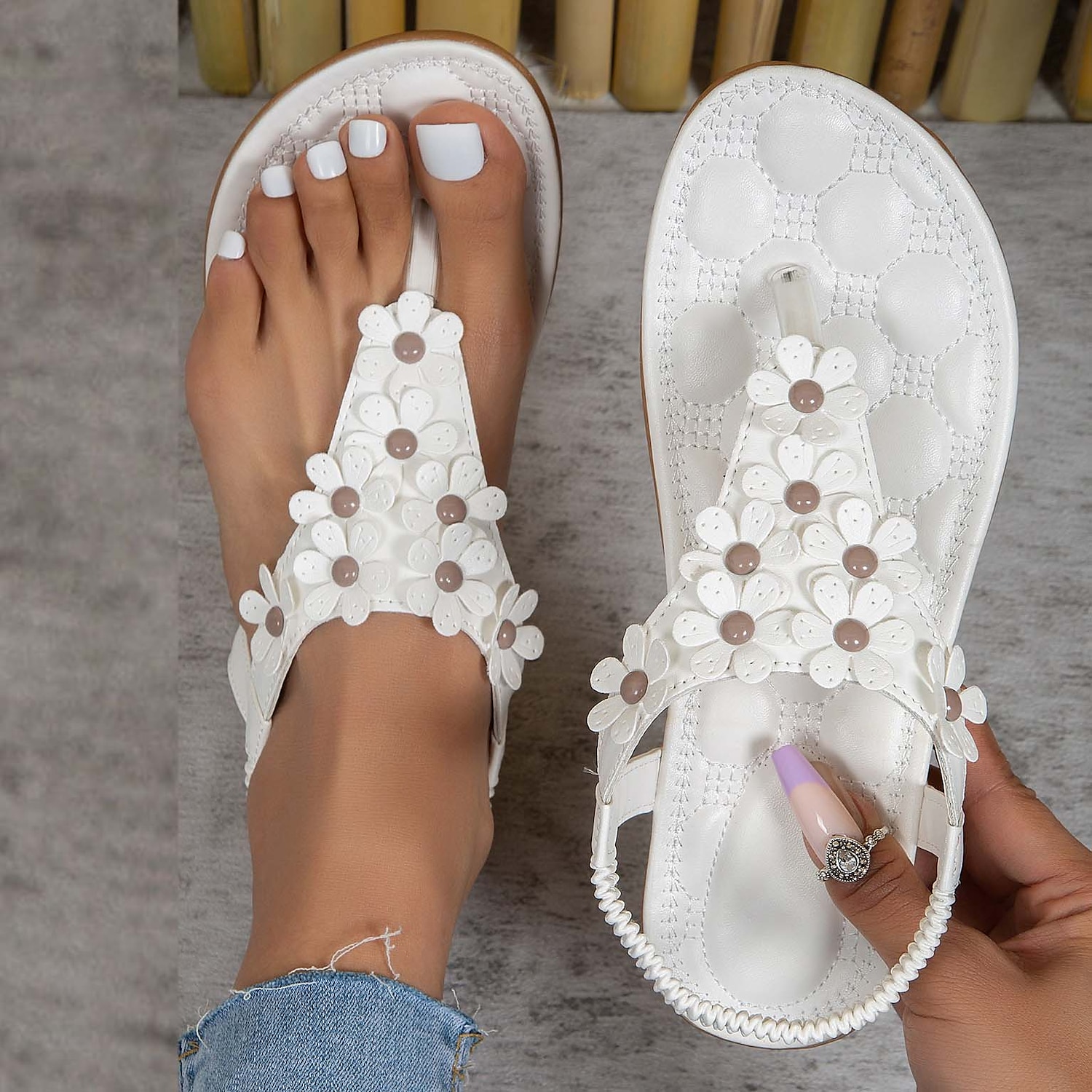 Women's Floral Embellished T-Strap Sandals with Cushioned Sole – Perfect for Casual Summer Outings 2025 - Image 6