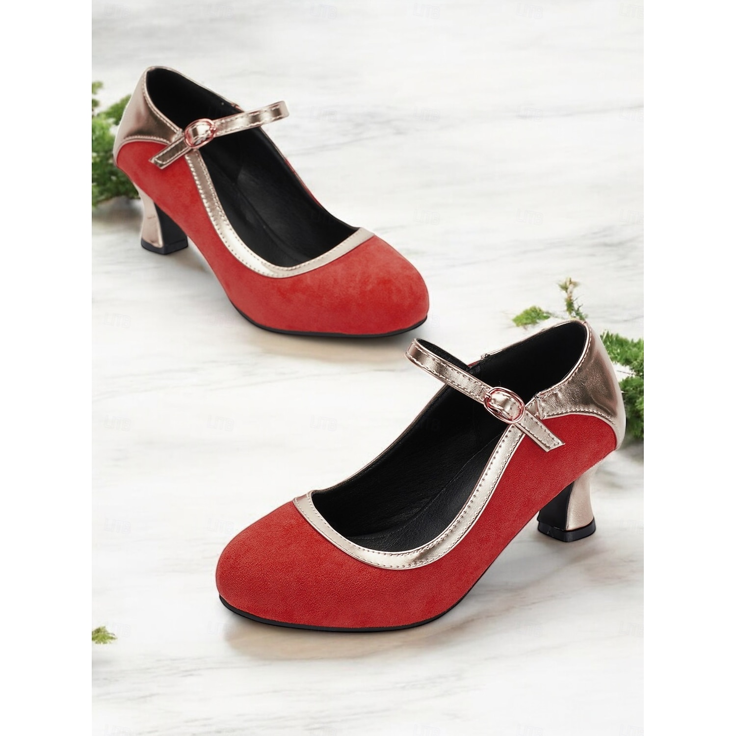 Women's Vintage Suede Mary Jane Heels – Elegant Mid Heel Pumps with Metallic Accents & Strap for Formal Events & Parties 2025 - Image 5