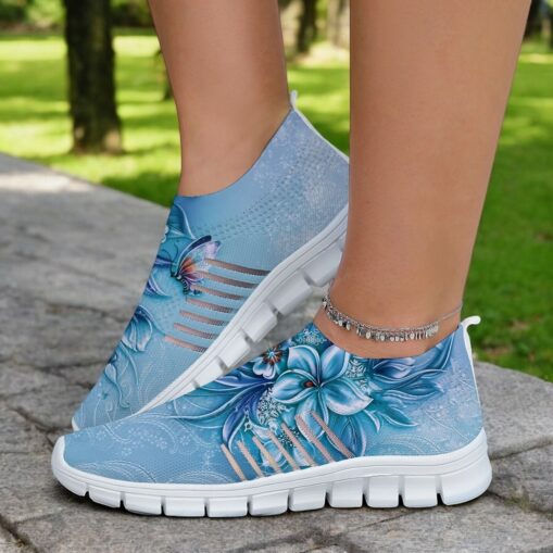 Floral Print Flyknit Sneakers with Breathable Upper, Lightweight Sole and Comfortable Fit for Casual Walks and Outdoor Activities 2025 - Image 2