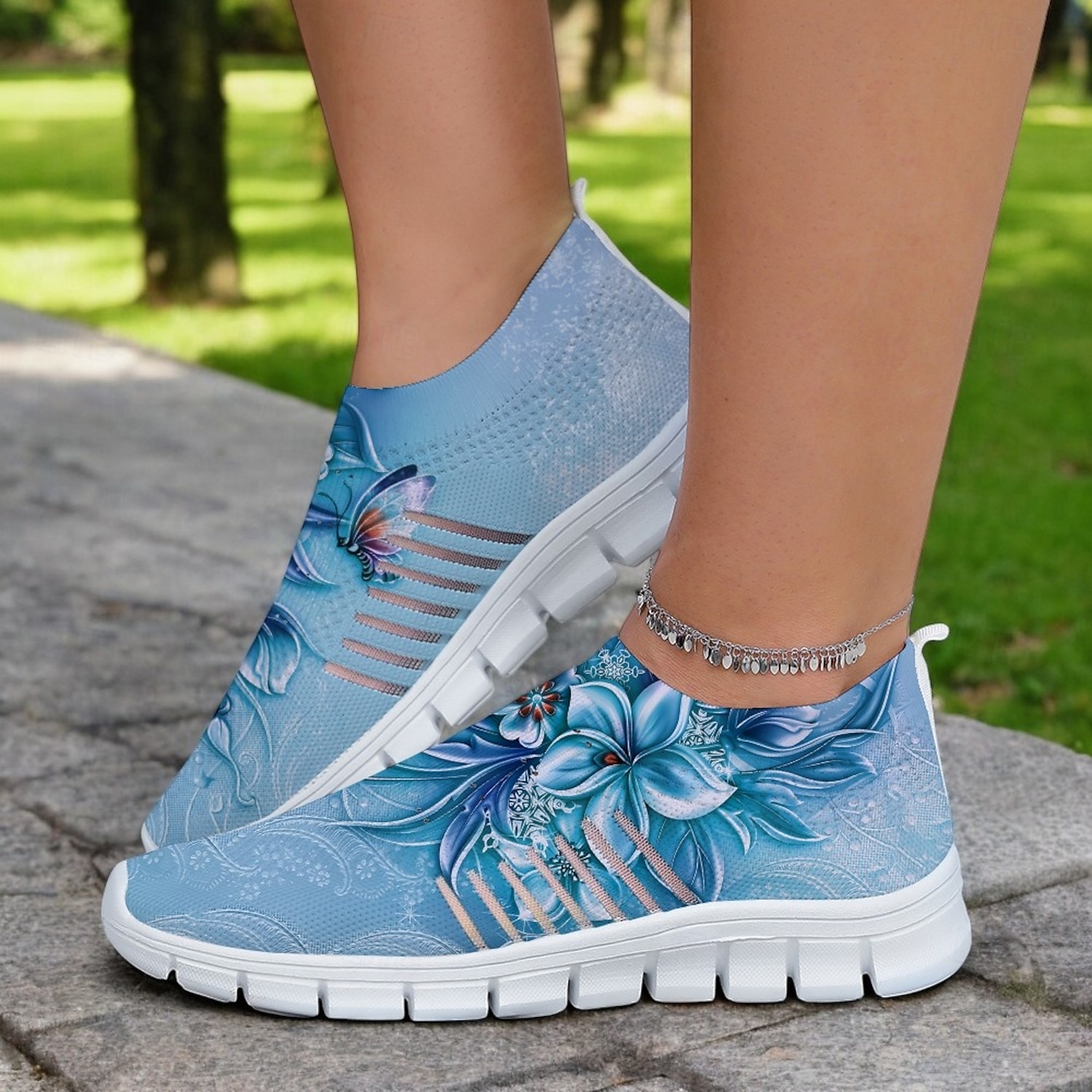 Floral Print Flyknit Sneakers with Breathable Upper, Lightweight Sole and Comfortable Fit for Casual Walks and Outdoor Activities 2025 - Image 2