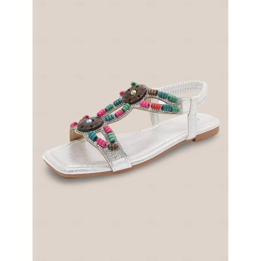 Women's Beaded Embellished Flat Sandals - Colorful Tribal-Inspired Casual Summer Footwear 2025 - Image 2