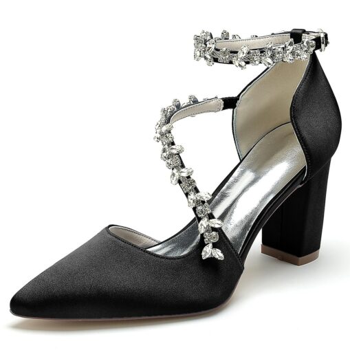 Women's Wedding Shoes Pumps Elegant Luxurious Wedding Party Bridal Bridesmaid Shoes White Wine Black Multicolor Dress Shoes Rhinestone Chunky Heel Poi - Image 9