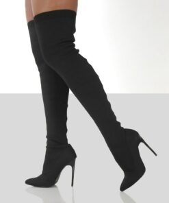 Women's Over-the-Knee Stiletto Boots with Stretch Fabric, Sleek Thigh-High Style for Evening Wear and Club Outfits 2025