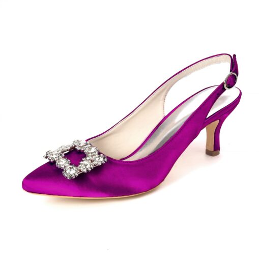 Women's Navy Blue Satin Slingback Kitten Heel with Rhinestone Buckle - Elegant Bridal or Evening Shoes for Weddings and Special Occasions 2025 - Image 7