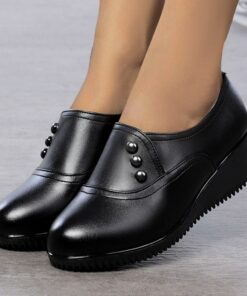 Women's Flats Comfort Shoes Outdoor Daily Solid Color Wedge Heel Round Toe Elegant Casual Comfort Faux Leather Loafer Black 2025