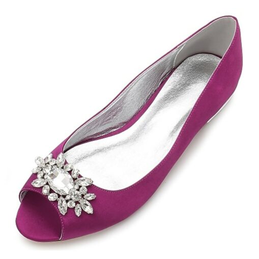 Women's Navy Blue Peep-Toe Flats with Rhinestone Embellishments – Elegant Satin Shoes for Weddings, Parties, and Formal Events 2025 - Image 11