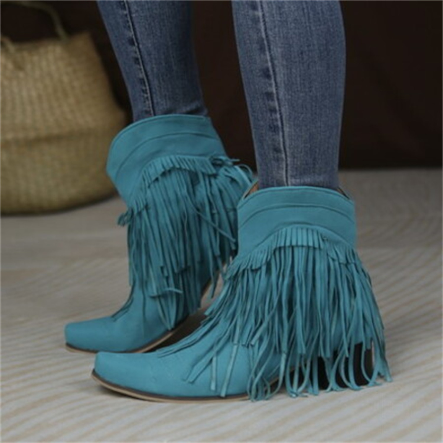 Women's Pink Suede Fringe Western Ankle Boots - Boho Chic Style for Casual Outings and Music Festivals 2025 - Image 3
