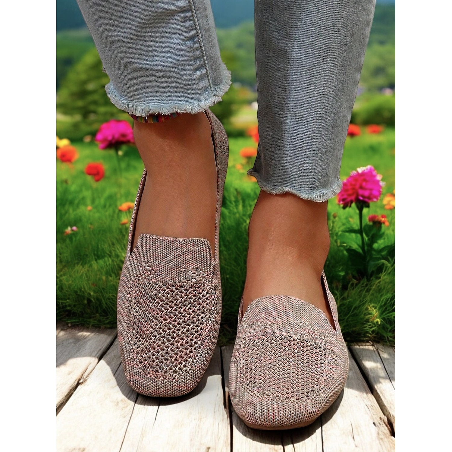 Women's Foldable Yellow Knit Flats with Breathable Design - Lightweight Travel Shoes for Casual and Outdoor Activities 2025 - Image 5
