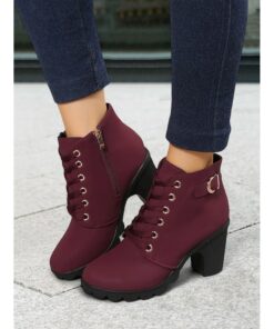 Women's Green Lace-Up Ankle Boots with Buckle Detail – Chunky Heel Combat Style for Casual and Outdoor Wear 2025