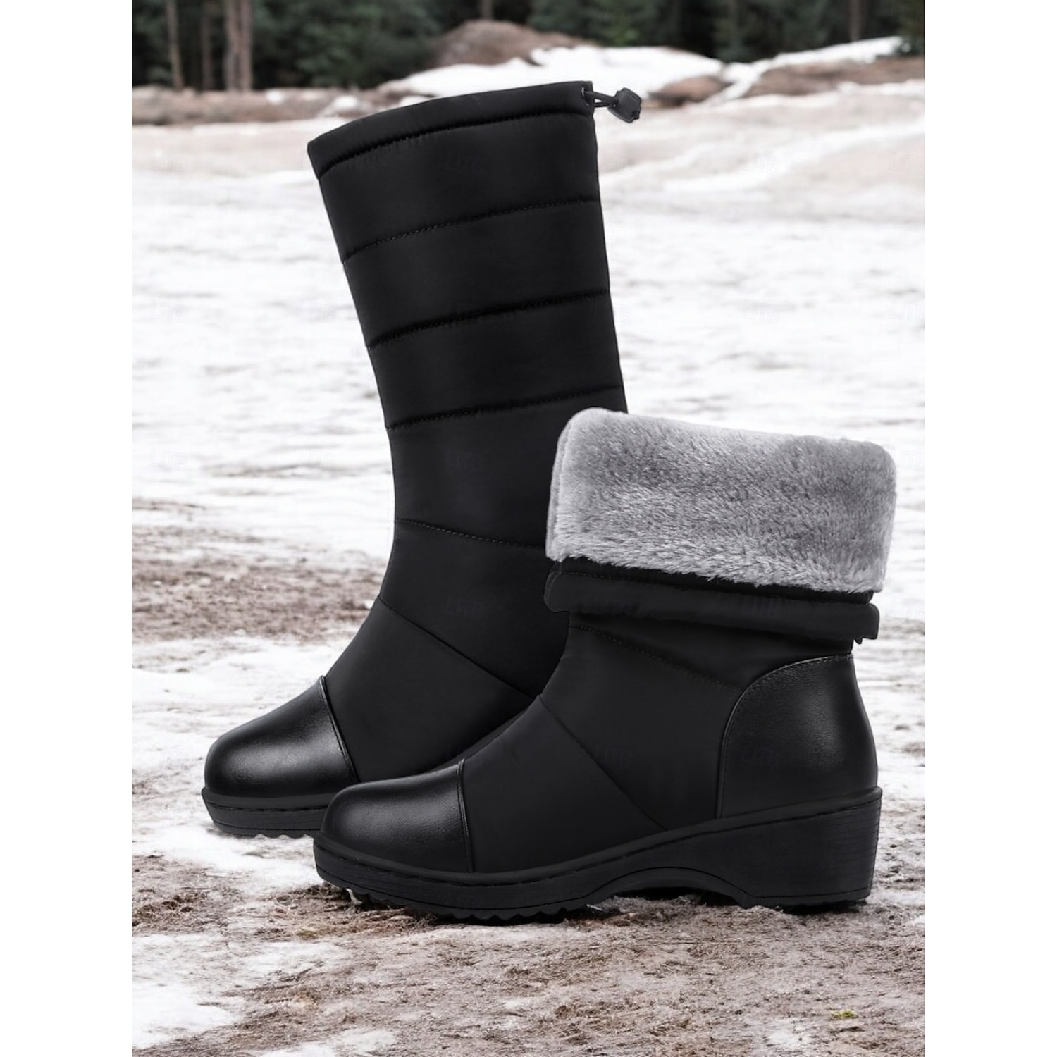Women's Winter Snow Boots - Black Waterproof, Faux Fur Lined, Mid-Calf Warm Outdoor Shoes for Cold Weather 2025