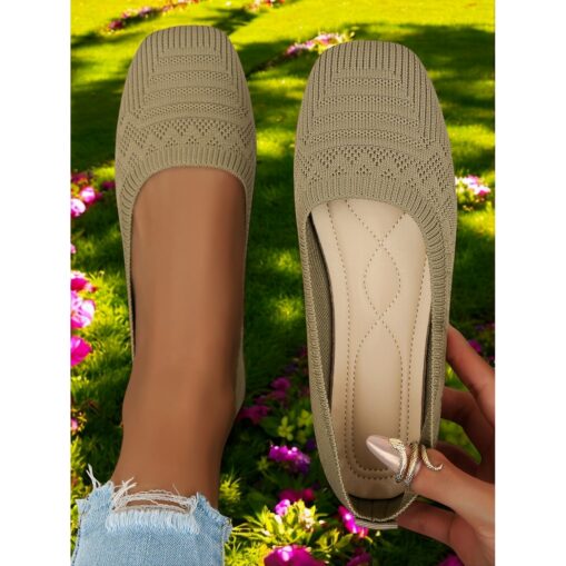 Women's Flats Flyknit Shoes Comfort Shoes Daily Travel Mother's Day Flat Heel Square Toe Casual Comfort Minimalism Tissage Volant Loafer Black Blue Da - Image 2