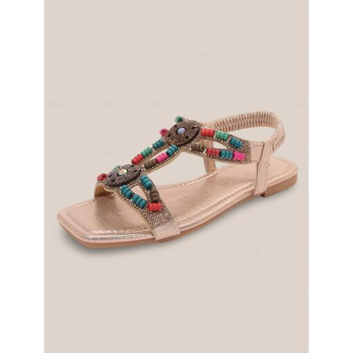 Women's Beaded Embellished Flat Sandals - Colorful Tribal-Inspired Casual Summer Footwear 2025 - Image 4