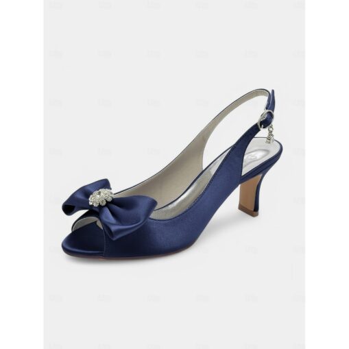 Stylish Satin Open-Toe Slingback Kitten Heel for Women with Bow Detail – Rhinestone Embellishment, Ideal for Wedding & Evening Events 2025 - Image 7