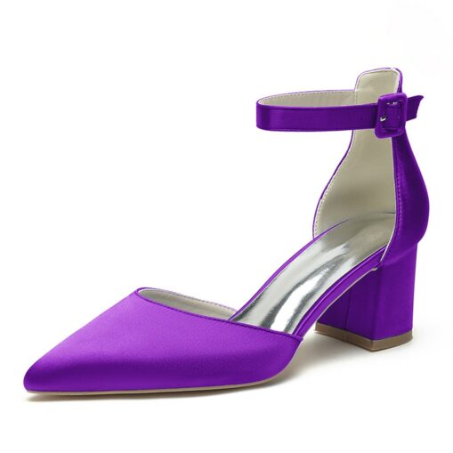 Wedding Shoes for Bride Bridesmaid Women Peep Toe White Ivory Blue Silver Gold Black Green Satin Pumps Block Heel Ankle Strap Wedding Party Valentine' - Image 5
