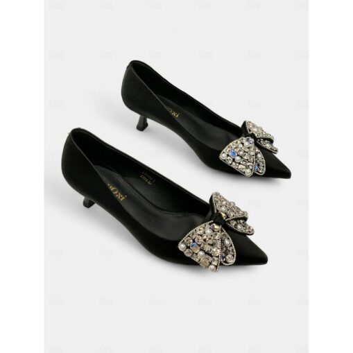Women's Elegant Cream Kitten Heels with Rhinestone Bow – Stylish and Comfortable Party Shoes 2025 - Image 2
