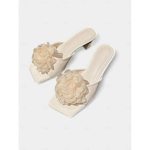 Women's Floral Embellished Slide Sandals - Elegant Open-Toe High Heel Mules for Weddings and Special Occasions 2025 - Image 3
