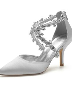 Women's Wedding Shoes Pumps Bling Bling Dress Shoes Sparkling Shoes Bridal Shoes Crystal High Heel Pointed Toe Elegant Luxurious Satin Zipper Silver B