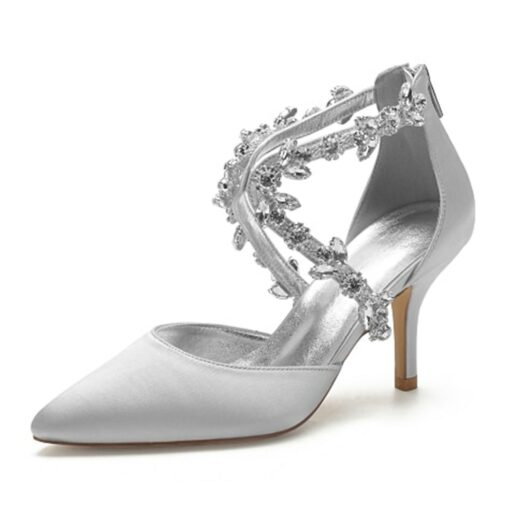 Women's Wedding Shoes Pumps Bling Bling Dress Shoes Sparkling Shoes Bridal Shoes Crystal High Heel Pointed Toe Elegant Luxurious Satin Zipper Silver B