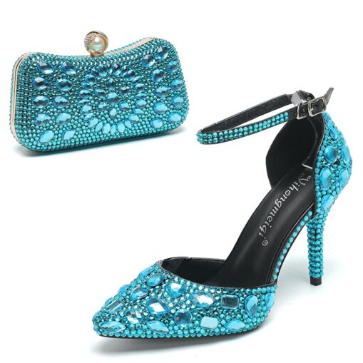 Women's Multicolor Rhinestone Wedding High Heel Shoes with Matching Clutch Bag 2025 - Image 4