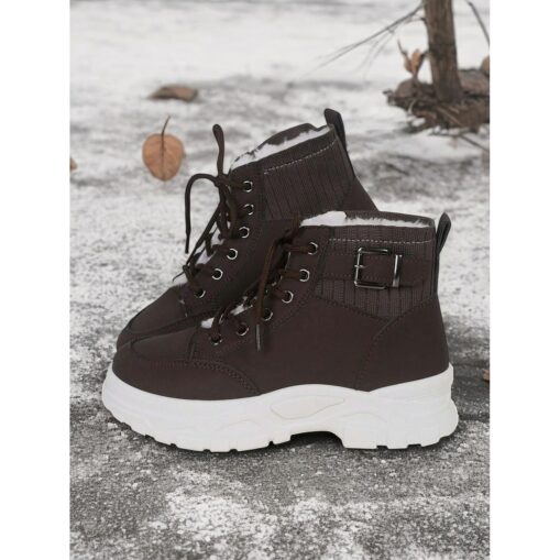 Women's Winter High-Top Sneakers with Fur Lining – Warm Lace-Up Ankle Boots with Chunky Sole and Buckle Detail for Casual Outdoor Wear 2025 - Image 3