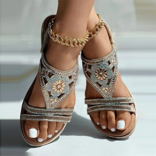 Women's Sandals Flat Sandals Plus Size Outdoor Beach Summer Flat Heel Elegant Vintage Casual Satin Loafer Silver Black Pink 2025 - Image 2