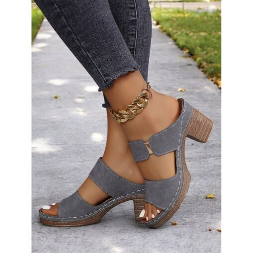 Women's Green Block Heel Double Straps Sandals - Comfortable Shoes for Casual Outings and Summer Wear 2025 - Image 2