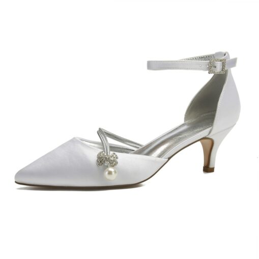 Women's Navy Blue Satin Wedding Heels – Elegant Pointed-Toe Pumps with Pearl and Rhinestone Embellishments 2025 - Image 8