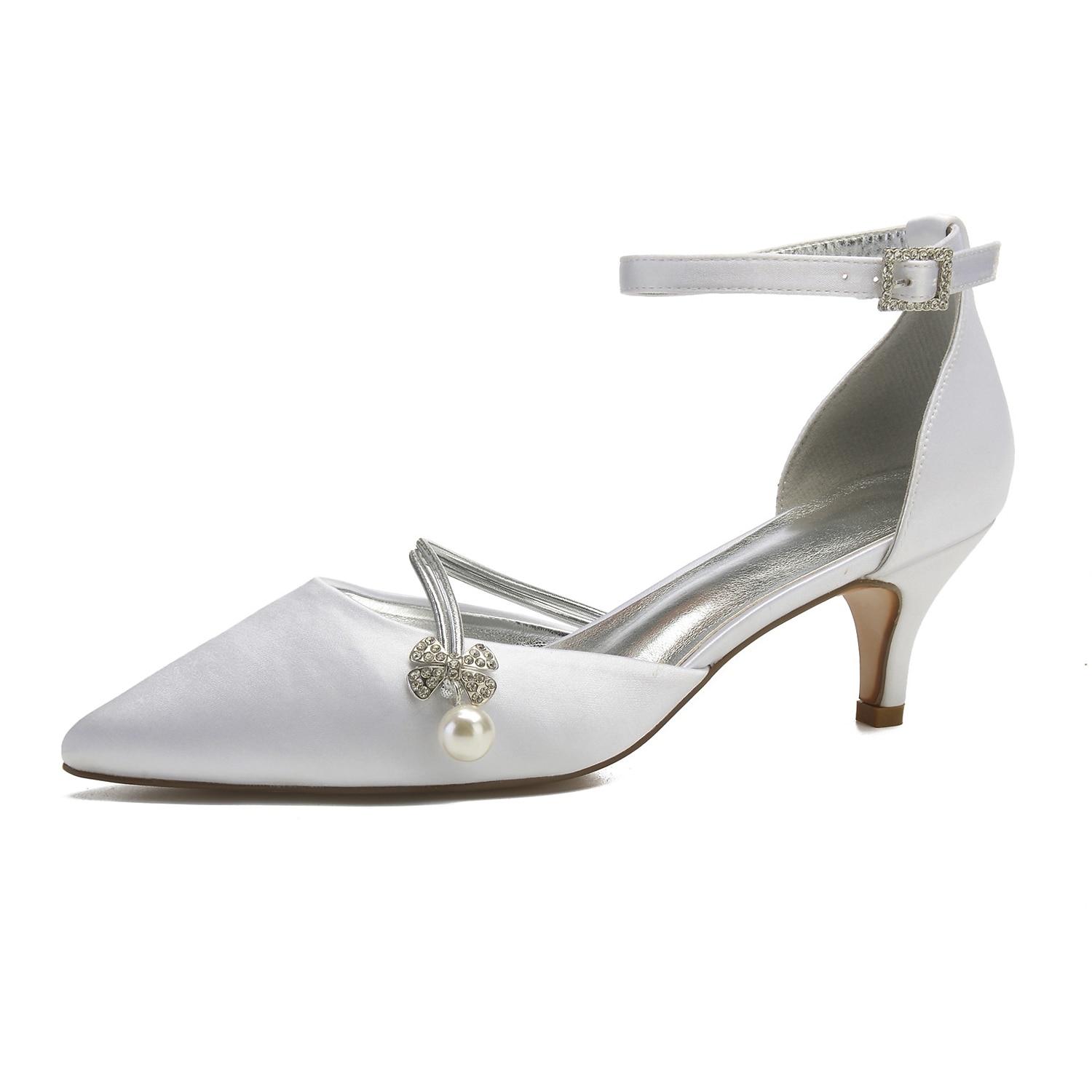Women's Navy Blue Satin Wedding Heels – Elegant Pointed-Toe Pumps with Pearl and Rhinestone Embellishments 2025 - Image 8