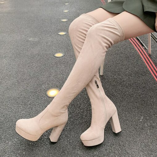 Women's Black Over-the-Knee Platform High Heel Boots with Side Zipper, Sexy Gothic Style for Night Out and Party Wear 2025 - Image 3