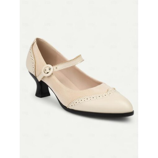 Vintage-Inspired Burgundy & Brown Leather Mary Jane Heels for Women, Perfect for Work and Special Occasions 2025 - Image 3