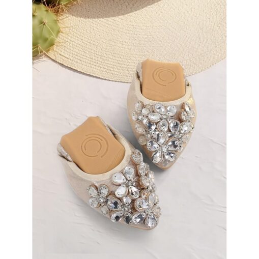 Women's Silver Foldable Flats with Rhinestone Embellishments - Comfortable, Lightweight Shoes for Travel, Parties, and Special Occasions 2025 - Image 2