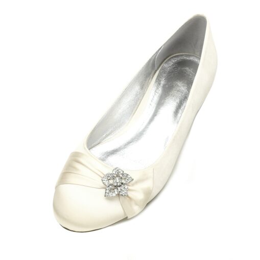 Women's Navy Satin Ballet Flats with Rhinestone Floral Embellishment - Elegant Wedding or Evening Shoes 2025 - Image 5
