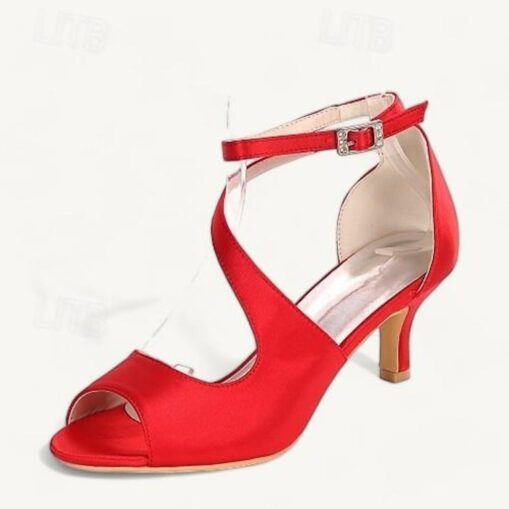 Women's Wedding Shoes Bridal Shoes Buckle Kitten Heel Open Toe Minimalism Satin Ankle Strap Black White Ivory 2025 - Image 12