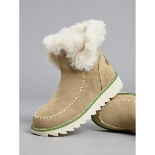 Women's Tan Faux Fur-Lined Winter Ankle Boots – Cozy Warmth with Non-Slip Sole for Cold Weather Style 2025