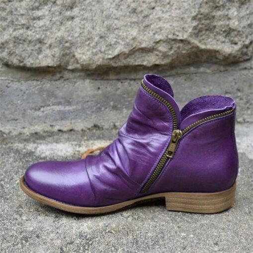 Women's Stylish Red Ankle Boots - Casual Zip-Up Faux Leather Booties for Everyday Wear 2025 - Image 4