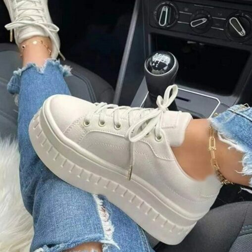 Women's White Platform Lace-Up Sneakers with Chunky Sole - Trendy Casual Shoes for Streetwear and Everyday Style 2025 - Image 4
