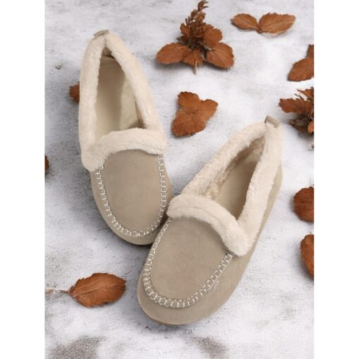 Women's Faux Suede Moccasin Slippers – Faux Fur Lined, Warm Indoor and Outdoor House Shoes with Stitch Detailing 2025 - Image 2