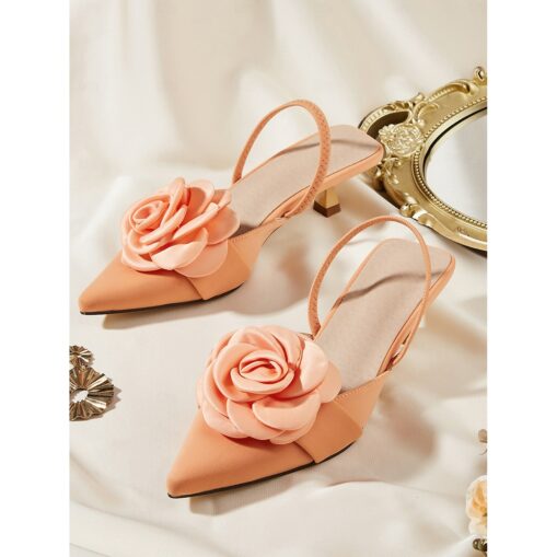 Red Satin Pointed-Kitten Heels with Rose Decoration for Women - Ideal for Weddings and Summer Events 2025 - Image 6