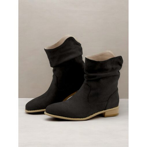 Women's Beige Suede Slouchy Ankle Boots – Casual and Comfortable Low Heel Western Style Booties 2025 - Image 4