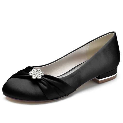White Satin Wedding Flats for Women with Flower Embellishment and Low Heel, Comfortable Bridal Shoes 2025 - Image 6