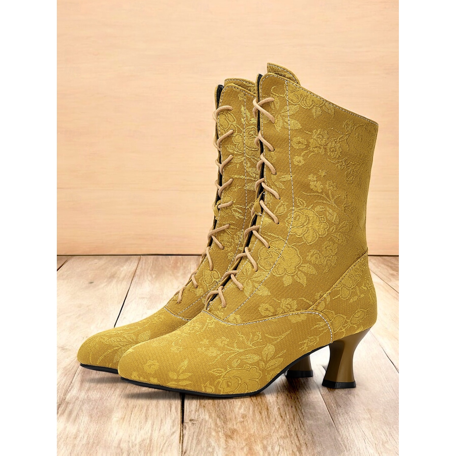 Women's Vintage Floral Lace-Up Ankle Boots with Mid Heel – Elegant Jacquard Boots for Retro Style and Special Occasions 2025