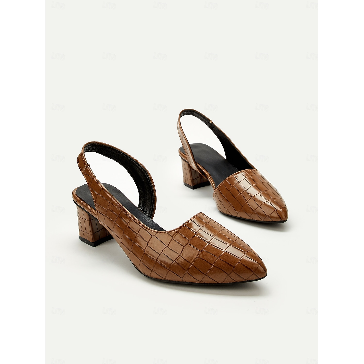 Women's Black and Brown Crocodile Print Pointed Toe Heels - Elegant Leather Pumps for Professional and Evening Wear 2025 - Image 2