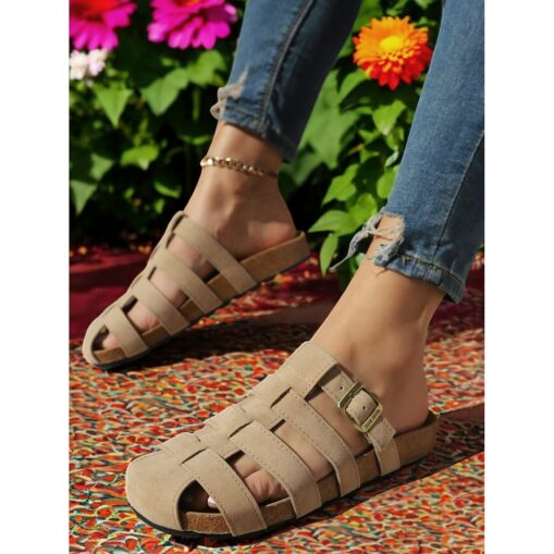 Faux Suede Slide Sandals with Adjustable Buckle and Crisscross Straps, Comfortable Sole, Perfect for Summer Casual Wear and Beach Outings 2025 - Image 2