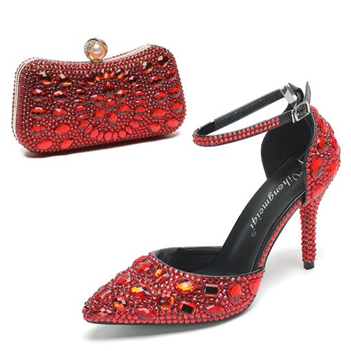 Women's Multicolor Rhinestone Wedding High Heel Shoes with Matching Clutch Bag 2025 - Image 3