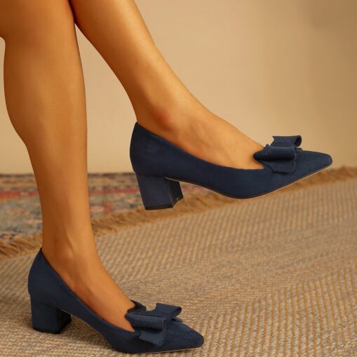 Women's Suede Bow Detail Block Heel Pumps – Elegant and Comfortable for Office, Parties, and Special Occasions 2025