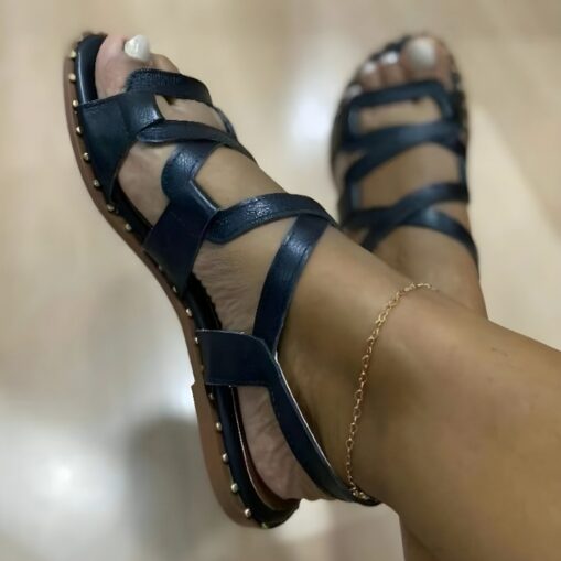 Women's Multi-Color Strappy Sandals – Casual Open-Toe Flat Sandals with Studded Detailing, Perfect for Summer and Everyday Wear 2025 - Image 2